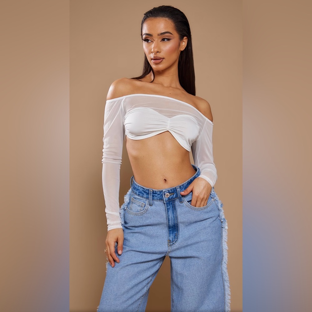 plt petite white super cropped mesh top